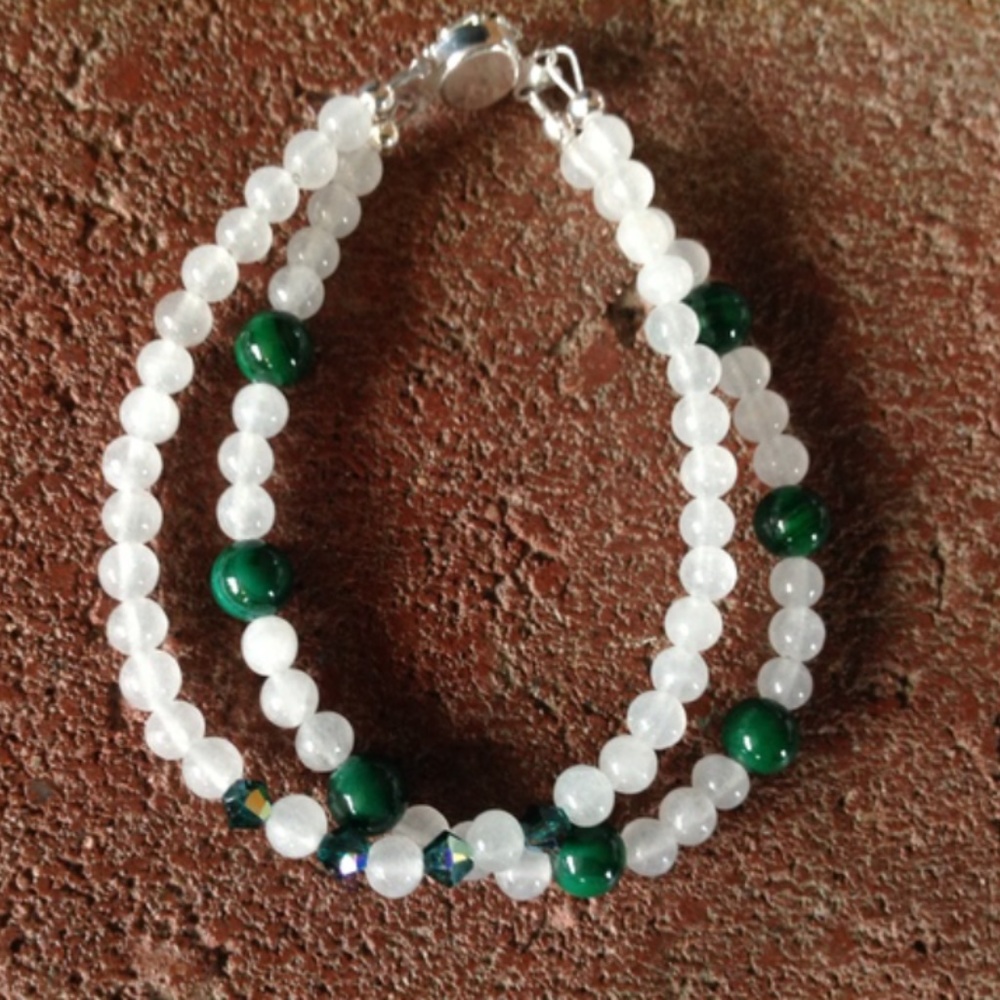 Snow Quartz & Gemstone double strand bracelet